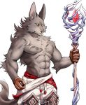  abs absurd_res anthro bottomwear canid canine clothing fur gloves handwear hi_res kemono male mammal muscular pecs solo tupidwithouts 