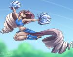 anthro breasts cheerleader equid female horn jumping looking_at_viewer mammal my_little_pony pom_poms smile solo sunny_way unicorn wide_hips 