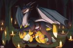  abdominal_bulge anthro belly_riding bodily_fluids bound breasts candlelight cum digimon digimon_(species) dragon duo female feral gela-g-i-s-gela genital_fluids hi_res male male/female messy paws renamon tavix wings 