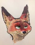  2020 anthro black_nose canid canine dipstick_ears disney famished_(artist) fox fur green_eyes headshot_portrait hi_res mammal multicolored_ears nick_wilde portrait red_body red_fox red_fur simple_background smile solo zootopia 