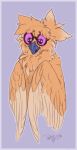  &lt;3 &lt;3_eyes anthro avian beak circle_eyebrows digital_media_(artwork) eyebrows eyewear feathers glasses hi_res open_mouth phathusa simple_background smile solo tongue winged_arms wings 