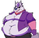  anthro belly big_belly bodily_fluids canid canine canis chubby_cheeks claws clothed clothing eye_patch eyewear fur grey_body grey_fur grin male mammal midriff moobs navel neckerchief nintendo nipples obese obese_male open_mouth open_shirt open_smile overweight overweight_male shirt simple_background smile solo star_fox sweat sweatdrop teeth tongue topwear video_games white_background wolf wolf_o&#039;donnell zororinazoro 