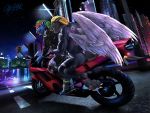  2020 4:3 5_fingers anthro biker biker_jacket biking blonde_hair blue_body brown_body clothed clothing dark dark_dragon_(character) detailed_background digital_drawing_(artwork) digital_media_(artwork) dragon driving duo erection feathered_wings feathers fingers genitals green_hair hair humanoid_genitalia humanoid_penis jacket leather leather_jacket male male/male motorcycle muscular night obfuscator open_mouth outside penetration penis rear_view red_hair riding rubber scalie sex signature sitting sky suit teeth tongue tongue_out topwear vehicle welsh_(scot365) white_wings wings 
