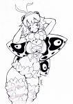  2019 arthropod big_breasts black_and_white breasts cleavage clothed clothing corset english_text eyebrow_through_hair eyebrows eyelashes feathers female fluffy hair hi_res inktober insect krakenparty lepidopteran lingerie looking_at_viewer monochrome moth navel non-mammal_breasts not_furry pattern patterns signature simple_background sketch smile solo text topwear traditional_media_(artwork) translucent translucent_hair white_background wing_pattern wings 