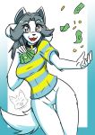  absurd_res breasts clothed clothing coin collar drfoxxbutt female hair hi_res mammal money open_mouth smile solo tem temmie_(undertale) undertale video_games white_body 
