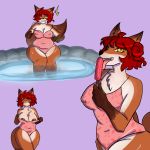  1:1 anthro brown_body brown_fur canid canine clothing erect_nipples female fox fur hair hi_res katya_zhang mammal medusalewdles nipple_outline nipple_piercing nipple_slip nipples piercing red_hair slightly_chubby solo swimwear thick_thighs white_body white_fur yellow_eyes yellow_sclera 