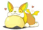  :3 =_= afterimage dog dog_focus facing_viewer food full_body gen_8_pokemon happy heart lilac_(p-f_easy) lying motion_lines on_stomach pokemon pokemon_(creature) simple_background smile solo sploot tail_wagging white_background wrapper yamper 