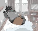 2017 anthro bed belly bottomwear clothing detailed_background food furniture hi_res humanoid_hands kemono male overweight overweight_male popsicle shirt shorts sitting solo tokyo_afterschool_summoners topwear tsathoggua utamu_d28 video_games 