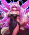  adorableinall ahoge anthro blue_eyes breasts canid canine canis clothed clothing digital_media_(artwork) eyelashes female fingers fur hair looking_at_viewer mammal mariah_veiethe nails smile solo standing wings wolf 