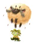  :3 black_eyes brown_eyes closed_mouth commentary creature eldegoss english_commentary full_body gen_8_pokemon gooompy horns jumping motion_lines no_humans pokemon pokemon_(creature) signature transparent_background wooloo 
