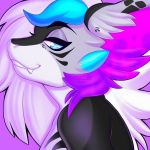  1:1 anthro blue_eyes bust_portrait digital_drawing_(artwork) digital_media_(artwork) dragon female fur icon inner_ear_fluff looking_down multicolored_body multicolored_fur pink_background portrait shaded simple_background smile smirk smug smug_face solo techagau teeth tuft xizzy 