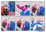  absurd_res big_breasts blue_body blush breasts comic dialogue dildo duo english_text female female/female hair hi_res machine monster not_furry red_eyes red_hair robot sex_toy strapon teaspoon tentacles text vibrator 