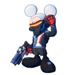  1:1 2016 anthro blizzard_entertainment clothing disney footwear gloves gun handgun handwear hi_res male mammal mask mickey_mouse mouse murid murine overwatch parody ranged_weapon rodent shamserg signature simple_background soldier_76_(overwatch) solo video_games weapon 