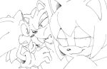  anthro black_and_white blush clothing eulipotyphlan eye_contact fan_character frown gloves group half-closed_eyes hand_on_face handwear hedgehog kohane01 looking_at_another male mammal monochrome narrowed_eyes shadow_the_hedgehog sketch smile smug sonic_the_hedgehog sonic_the_hedgehog_(series) 