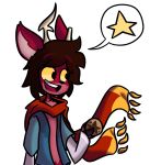  alpha_channel anthro antlers cervid clothed clothing fur hair happy hi_res holding_object horn male mammal multicolored_body multicolored_fur red_body red_fur scarf sirmisterastral smile solo star tuft two_tone_body two_tone_fur 