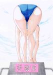  1girl ass bent_over blue_swimsuit colored_pencil_(medium) from_behind highres kneepits legs manpuku marker_(medium) millipen_(medium) one-piece_swimsuit original school_swimsuit swimsuit thighs traditional_media 