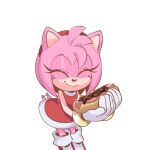  1:1 accessory amy_rose anthro boots bracelet chili_dog clothing dress eulipotyphlan eyes_closed female food footwear fur gloves hair_accessory hairband handwear hedgehog holding_food holding_object jewelry kohane01 mammal pink_body pink_fur red_clothing red_dress simple_background smile solo sonic_the_hedgehog_(series) standing tailwag white_background 