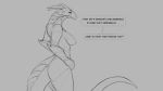  16:9 2020 anthro big_breasts breasts dialogue dragon english_text female grey_background horn looking_at_viewer monochrome nipples non-mammal_breasts nude scalie simple_background solo speech_bubble talking_to_viewer text watsup widescreen 