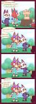  absurd_res animal_crossing anthro audie_(animal_crossing) canid canine canis clothed clothing comic domestic_cat dress english_text eyewear felid feline felis female glasses hammer hi_res humor mammal nintendo olivia_(animal_crossing) r-mk speech_bubble text tools video_games wolf 
