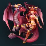  1:1 3_toes 5_fingers alexstrasza blizzard_entertainment claws dragon duo female fingers hair horn human mammal membrane_(anatomy) membranous_wings midriff navel orange_eyes quarriane scalie spines toes video_games warcraft western_dragon wings 