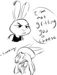  3:4 angst anthro betrayal bodily_fluids canid canine clothed clothing covering covering_eyes covering_face crying dialogue disney duo english_text fox fur heartbroken hi_res humor judy_hopps lagomorph leporid mammal mean monochrome nick_wilde rabbit red_fox simple_background source_request speech_bubble tears text unknown_artist white_background zootopia 