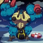  1:1 5_toes anthro balls balls_growth big_balls big_bulge big_muscles big_penis bobert bulge clothing cloud dumbbell genitals growth hi_res huge_balls huge_bulge huge_muscles huge_penis hyper hyper_balls hyper_bulge hyper_genitalia hyper_muscles hyper_penis lifting livesaver looking_at_viewer lucario male muscular night nintendo nipples penis penis_growth pok&eacute;mon pok&eacute;mon_(species) sky smile solo toes underwear video_games weights 