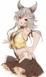  1girl animal_ears bangs blush breasts brown_hair cleavage erune flower granblue_fantasy grey_hair hair_between_eyes hair_flower hair_ornament kochiya_(gothope) long_hair looking_at_viewer medium_breasts open_mouth profile sen_(granblue_fantasy) sleeveless solo white_background 