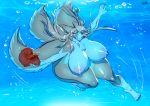  absurd_res anthro big_breasts breasts canid canine canis chest_tuft domestic_dog female feral fish herding_dog hi_res huge_breasts mammal marine multi_tail nipples nude pastoral_dog solo sylviajo tuft underwater water welsh_corgi 