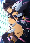  1girl alternate_costume ass bare_shoulders breasts brown_eyes cloak commentary covered_navel elbow_gloves eyebrows_visible_through_hair gloves haruhisky highres holding holding_wand looking_at_viewer nagato_yuki navel night purple_hair short_hair sky suzumiya_haruhi_no_yuuutsu tagme thighhighs underboob wand 
