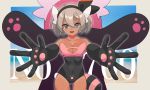  1girl animal_ears bewear dark_skin gen_7_pokemon gloves grey_hair gym_leader hairband highres katwo_1 leotard open_mouth paw_gloves paw_print paws pokemon pokemon_(creature) pokemon_(game) pokemon_sm pokemon_swsh saitou_(pokemon) short_hair 