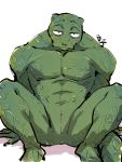  3:4 abs animal_genitalia anthro beastars biceps cloaca frown genital_slit genitals gosha_(beastars) green_body green_scales hi_res komodo_dragon lizard looking_at_viewer male monitor_lizard muscular muscular_male pecs reptile scales scalie shirako simple_background sitting slit solo spread_legs spreading white_background 