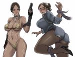  ass bikini blush breasts brown_eyes brown_hair choker cleavage dark_skin elbow_gloves glasses gloves gun microphone navel necklace panties pantyhose ponytail resident_evil sheva_alomar shibusun short_hair sketch skirt suit swimsuit tattoo tentacles underboob underwear weapon white 