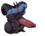  5:4 5_fingers 5_toes anthro balls big_balls big_muscles big_penis black_body black_fur black_hair bobert bodily_fluids bottomless clothed clothing drooling erection fingers fur genitals hair hand_behind_head handkerchief huge_balls huge_muscles huge_penis hyper hyper_balls hyper_genitalia hyper_muscles hyper_penis looking_at_viewer male mammal muscular nipples open_mouth penis rodent saliva sciurid shirt simple_background solo toes tongue tongue_out topwear vincent_(bobert) white_background 