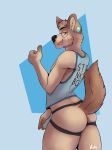  absurd_res anthro big_butt bulge butt canid canine canis clothing domestic_dog eyewear glasses hi_res humanoid jockstrap male mammal piercing shibi shirt solo tank_top thick_thighs topwear underwear 