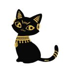  :3 ayu_(mog) black_theme cat cat_focus closed_mouth earrings english_commentary from_side gold hoop_earrings jewelry looking_back mixed-language_commentary original signature simple_background solo tail tail_ornament white_background 