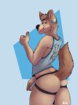  absurd_res anthro blep bulge butt canid canine canis clothing domestic_dog eyewear glasses hi_res humanoid jockstrap male mammal piercing shibi shirt solo tank_top thick_thighs tongue tongue_out topwear underwear 