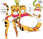  after_vore anthro bell belly big_belly big_breasts breasts butt clothing death digestion dr--worm duo english_text felid female female_focus female_pred green_eyes hi_res mammal midriff mostly_nude orange_body overweight pantherine red_clothing reptile sascha_(hypnofood) scalie simple_background snake speech_bubble text tiger vines vore white_background white_belly wide_hips 