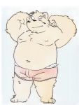  2019 3:4 anthro belly bulge clothing cute_fangs eyes_closed hi_res humanoid_hands kipchin_2nd00 male mammal navel overweight overweight_male simple_background solo underwear ursid 