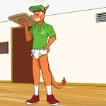  1:1 anthro anthrofied baseball_cap briefs bulge charizard clothed clothing delivery_(commerce) food_delivery footwear furgonomics fuze hat headgear headwear hi_res legwear male nintendo pizza_box pizza_delivery pok&eacute;mon pok&eacute;mon_(species) polo_shirt shirt shoes socks solo topwear underwear video_games 