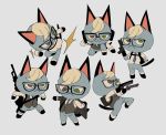  action_pose animal_crossing anthro blonde_hair chibi clothing domestic_cat eyewear felid feline felis fur glasses grey_body grey_fur gun hair handgun heterochromia hi_res hitman_(series) male mammal necktie nintendo pistol pose ranged_weapon raymond_(animal_crossing) revolocities rifle solo suit topwear vest video_games weapon 