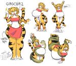  2018 anthro bell belly big_belly big_breasts breasts butt clothing coiling dr--worm duo felid female green_eyes hi_res mammal midriff mostly_nude orange_body overweight pantherine red_clothing reptile sascha_(hypnofood) scalie simple_background snake speech_bubble tiger white_background white_belly wide_hips 