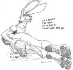  anal_prolapse anthro english_text hare hindpaw kharnak lagomorph leporid male mammal monochrome paws prolapse sketch solo text 