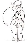  anthro bottomwear cats_don&#039;t_dance clothing domestic_cat eyebrows felid feline felis female golf golf_club mammal monochrome polo_shirt raised_eyebrow sawyer_(cats_don&#039;t_dance) shirt shorts solo thick_thighs topwear vaaan warner_brothers wide_hips 