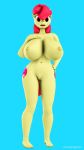  3d_(artwork) 9:16 anthro apple_bloom_(mlp) big_breasts blue_background breasts digital_media_(artwork) equid equine female friendship_is_magic genitals hand_on_hip hi_res holding_breast horse mammal my_little_pony nipples nude pinkierawr pony pussy simple_background solo 