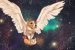  animal_focus carrying cat chimera commentary coppelia_(futamine) dog food looking_at_viewer original space spread_wings tagme talons tempura tongue tongue_out welsh_corgi what wings 