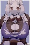  2020 anthro big_breasts blush bodily_fluids bovid breasts caprine cleavage clothed clothing female floppy_ears fur hi_res horn huge_breasts kemono looking_at_viewer maid_uniform mammal mature_female mofumofumachine nipple_outline signature solo sweat toriel undertale uniform video_games white_body white_fur 