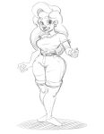  anthro beauty_mark bottomwear canid canine canis clothing disney domestic_dog ear_piercing female goof_troop hi_res looking_at_viewer mammal monochrome piercing roxanne_(goof_troop) shorts sketch solo standing tight_clothing vaaan wide_hips 