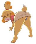  animal_crossing anthro ass_up barefoot bent_over bottomwear butt canid canine canis clothed clothing domestic_dog female full-length_portrait fur hi_res isabelle_(animal_crossing) looking_back mammal nintendo panties portrait rear_view shih_tzu shocked simple_background skirt solo steeckykees toy_dog underwear upskirt video_games white_background yellow_body yellow_fur 