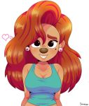  &lt;3 absurd_res anthro beauty_mark breasts bust_portrait canid canine canis cleavage clothed clothing disney domestic_dog female goof_troop hair hi_res looking_at_viewer mammal portrait red_hair roxanne_(goof_troop) shirt simmsyboy simple_background smile solo tank_top topwear white_background 