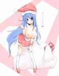  arin blue_eyes blue_hair breasts christmas dama hat huge_breasts jewelry necklace pangya santa_costume santa_hat solo thighhighs 